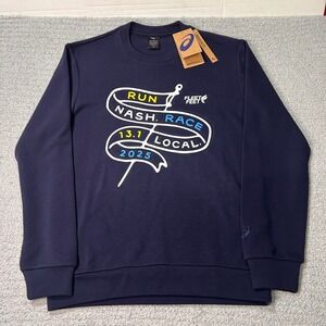 Asics Sweatshirt Athletic Small Navy Blue Run Nash 2025 Fleet Feet Marathon Crew